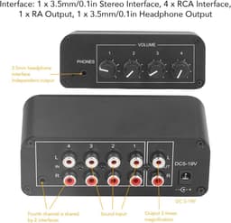 Mini Stereo Mixer met 4 Kanalen en Hoofdtelefoonuitgang - Geluidsversterker voor Microfoon en Gitaar — thumbnail 3