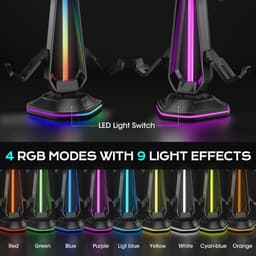 RGB Controller Houder met 9 Lichtmodi en USB Oplaadpoorten - Hoofdtelefoonstandaard voor Alle Koptelefoons en Controllers — thumbnail 4