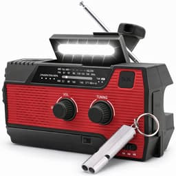 Noodradio Solar Opwindbaar en Batterij - Inclusief Noodfluitje - Noodpakket - Draagbare Survival Radio - 4000 mAh - Powerbank Zonneenergie - Bouwradio - Zaklamp – Rood — thumbnail 1