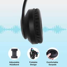 Hoofdtelefoon met kattenoortjes, Bluetooth stereo hoofdtelefoon, met ledverlichting en microfoon, RGB gaming hoofdtelefoon, over-ear model, zwart. — thumbnail 4