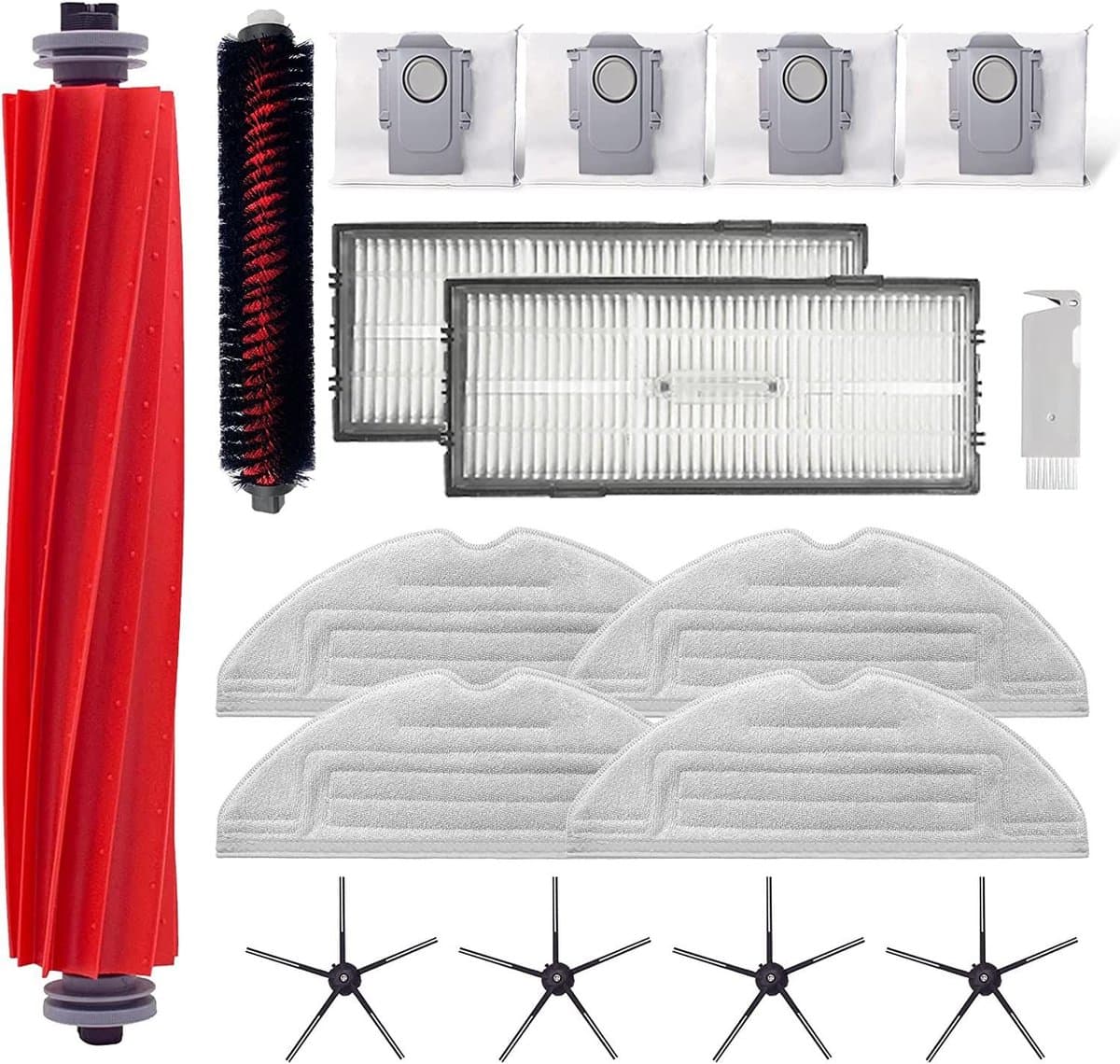 De accessoirekit Geschikt voor Roborock S7 Pro Ultra/Roborock S7 MaxV Ultra bevat: 1 rolborstel, 1 zelfreinigende borstel, 2 HEPA-filters, 4 zijborstels, 4 dweildoeken en 4 stofzakken. — afbeelding 1