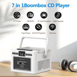Draagbare CD-Cassette Speler - Retro Stijl - Boombox met 5000mAh Accu - Dubbele Stereo Luidsprekers - FM Radio - Met Afstandsbediening - USB/TF Kaart/AUX - Cassette Recorder - Voor Thuis, Reizen, Buiten, Huisentertainment — thumbnail 4