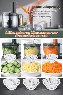 Keukenmachine & Blender Combinatie 1500 W – 2,5 L Keukenmachine + 2 L Glazen Blender – 2 Snelheden & Puls – Voor Deeg, Smoothies & Meer — thumbnail 3