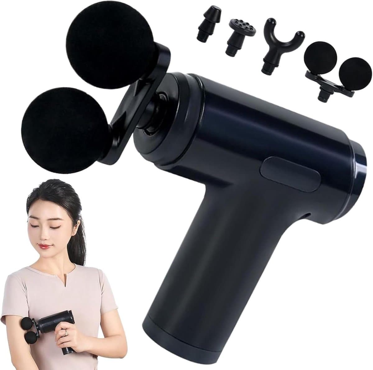 Massage gun - fascia gun - mini massagepistool - spiermassage apparaat - 6 standen - 4 massagekoppen - Type-C oplaadbaar - krachtige motor - zwart — afbeelding 1