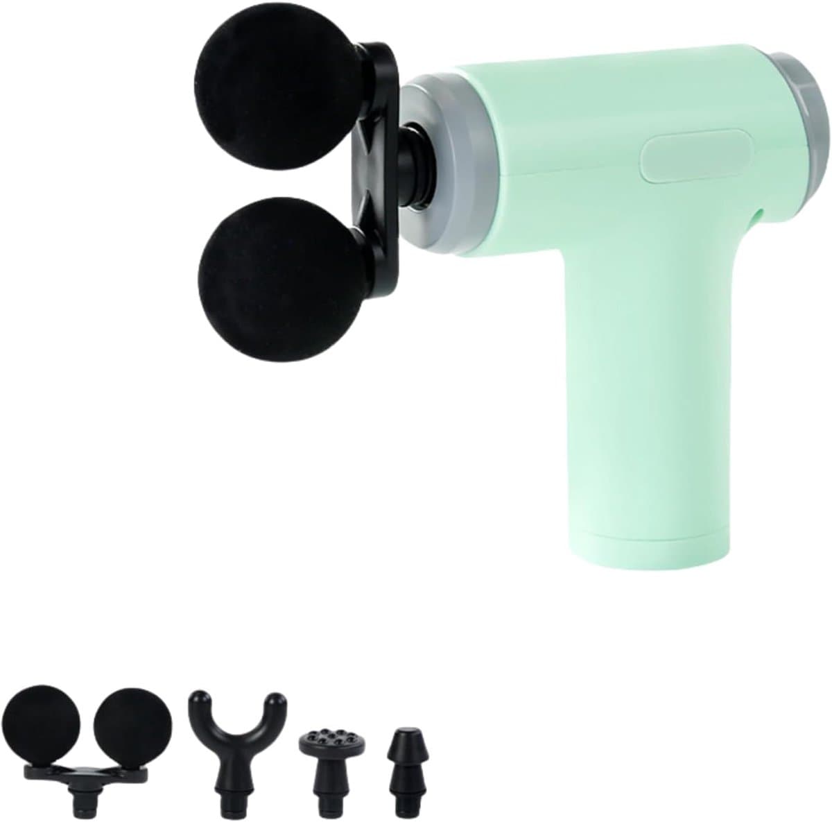 Massage gun - massagepistool - fascia gun - mini spiermassage apparaat - diepe spiermassage - 6 standen - 25W - 2200-4000 rpm - USB Type-C oplaadbaar - 4 massagekoppen - matcha groen — afbeelding 1