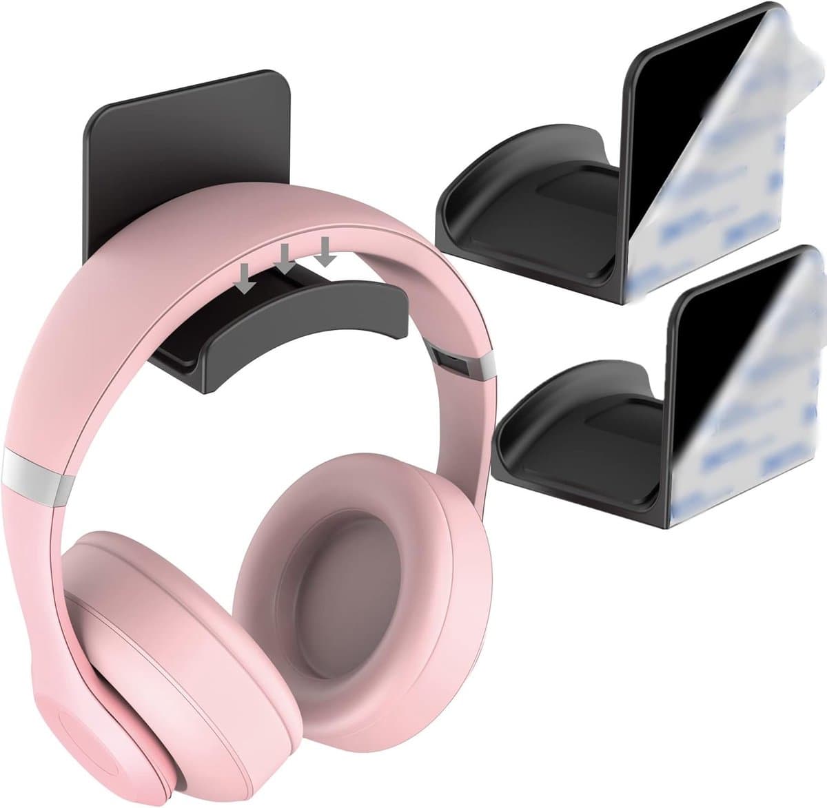 Hoofdtelefoonstandaard - Zelfklevende gaming hoofdtelefoonhaak zonder boren - Hangende hoofdtelefoonstandaard - Geschikt voor de meeste hoofdtelefoons en controllers - Zwart - Set van 2 — afbeelding 1