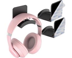 Hoofdtelefoonstandaard - Zelfklevende gaming hoofdtelefoonhaak zonder boren - Hangende hoofdtelefoonstandaard - Geschikt voor de meeste hoofdtelefoons en controllers - Zwart - Set van 2