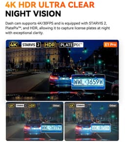 VANTRUE E1 Pro 4K Mini Dash Cam Voorkant, STARVIS 2 Plate Pix™ HDR Nachtzicht Autocamera, 5G WiFi GPS, 1,54'' scherm, LTE,Spraakbesturing, 24H Gebufferde Parkeermodus — thumbnail 4