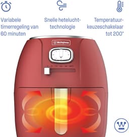 Westinghouse Retro Airfryer - 1500W - Heteluchtfriteuse - 4L - PFAS-Vrij - tot 200 Graden - Tot 4 personen - Rood — thumbnail 3