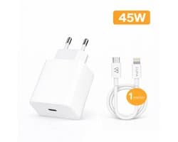 WAEYZ 45W USB-C Super Snellader Set - Adapter + 1m USB-C kabel naar Compatible Lightning aansluiting Comaptible met iPad en iPhone SE/X/11/12/13/14 - Lader Fast Charger / Chargeur Rapide SET