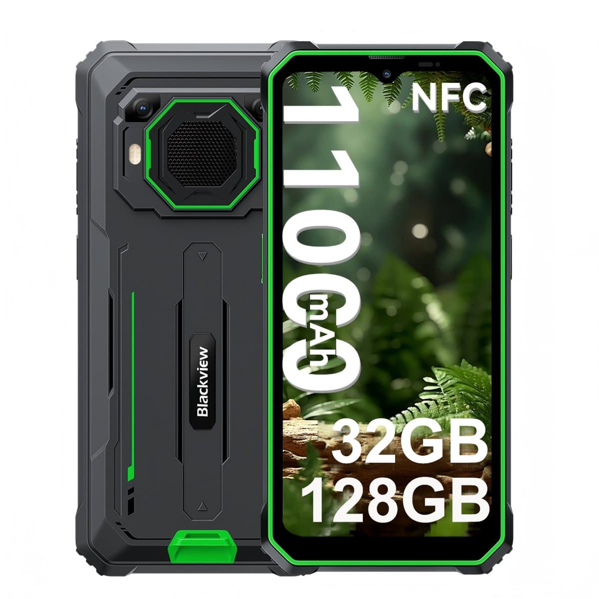 Blackview BV6200 Plus - Robuuste Smartphone - 32GB RAM - 128GB - 11000mAh - 6,56 inch - 4G Dual SIM - Android 15 - 98dB Ultra-luide luidspreker - NFC GPS - Groen — afbeelding 1