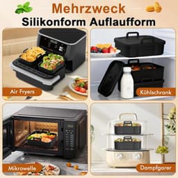 Accessoires Gescht voor Ninja Foodi Max Dual Zone AF400EU 9,5L/Foodi Flexdrawer AF500EU 10,4L, Siliconen Ovenschalen met Deksel Herbruikbare Siliconenvorm Accessoires voor Andere Dual Zone Airfryer — thumbnail 3