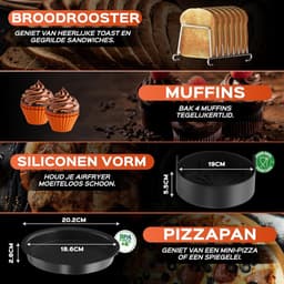 Airfryer Accessoireset – 15-delige ronde heteluchtfriteuse accessoires, geschikt voor COSORI 4,7L, Philips 6,2L, Tefal 4,2L – Inclusief siliconen bakvorm & e-book — thumbnail 4