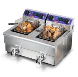 Professionele friteuse - Dubbele elektrische tafelmodel - Capaciteit 2 x 11 L - Vermogen 3000 W - RVS behuizing - Temperatuurregeling & timer - Dubbele tank & 2 manden - Zilver — thumbnail 5
