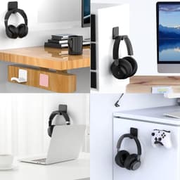4-delige - Computerkoptelefoonstandaard zonder boren - Over-ear koptelefoonhaak - Opberghaak voor koptelefoon - Zelfklevende muurbevestiging - Zwart — thumbnail 3