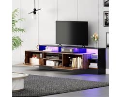 STILVORA - Modern TV-meubel met LED, 2 Deuren en Open Opbergruimte - Voor televisies tot 70 inch - Voor woonkamer en slaapkamer - 190x40x48.5 cm - Spaanplaat - Houtkleur + Zwart