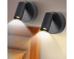 2-delige LED-leeslamp met aanraakbediening, draadloze wandlamp met USB-oplaadfunctie, LED-wandlamp, dimmen met aanraking, 3 kleurmodi (zwart) voor lezen in de slaapkamer en woonkamer.