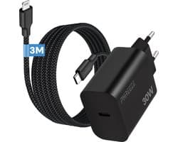 Phreeze 30w usb C snellader geschikt voor iPhone en iPad - Met geschikt voor usb C naar Lightning kabel 3 meter - Oplader