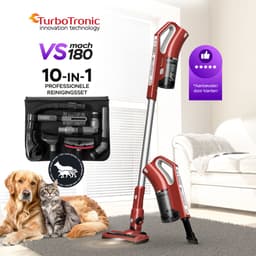 TurboTronic VS180 Cyclonic - 2-in-1 draadloze Steelstofzuiger met kruimeldief – hoge zuigkracht - 2 snelheden - 2200 mAH accu - 180W - extra accessoires - Zwart — thumbnail 2