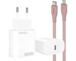 30w snellader met kabel geschikt voor iPhone en iPad met Lightning poort - Usb C adapter set