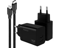 Phreeze usb C oplader geschikt voor iPhone 14 13 12 11 X XR XS Max Pro Mini Plus en iPad met Lightning kabel - Power Delivery snellader met 2 poorten