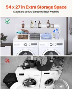 Wasmachine- en droger werkblad - Aanrechtblad met 2-laags opbergplank - 137 x 70 x 41,9 cm - Antislip pads - Waterbestendig - Wit — thumbnail 3