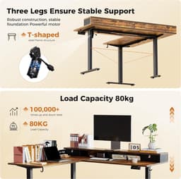 Elektrisch Staand Bureau L-Vormig met Laden 160x140 cm – In Hoogte Verstelbaar Hoekbureau met Opbergruimte, Ergonomisch Zit-Sta Bureau voor Thuiskantoor – Massief Bruin Hout & Stalen Frame – HomeByNicole — thumbnail 5