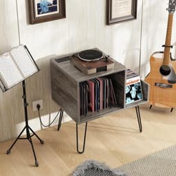 Platenspeler Meubel - LP-kast - Platenspelerkast - Draaitafelstandaard - Platenspelerstandaard - Vintage Displayplank - Grijs — thumbnail 3