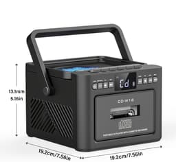 Draagbare CD-Cassette Speler - Retro Stijl - Boombox met 5000mAh Accu - Dubbele Stereo Luidsprekers - FM Radio - Met Afstandsbediening - USB/TF Kaart/AUX - Cassette Recorder - Voor Thuis, Reizen, Buiten, Huisentertainment — thumbnail 5