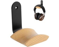 TuseRxln Koptelefoon Standaard - Headset Hanger - U-Vormige Hyperboloïde Steun Natuurlijk Berk En Aluminium - 1 - Thuis En Kantoor + Zwart