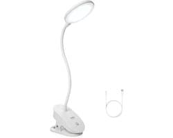 Leeslamp met Klem en Dimbare LED Verlichting - USB Oplaadbaar, 360° Flexibele Zwanenhals voor Nachtlezen, 3 Helderheidsniveaus