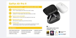 EarFun AirPods Pro 4 - Air Pro 4 - Glossy White - oplaadcase met snellader - USB-C - instelbare Noise Cancelling - 6 microfoons - cVc 9.0 technologie - 52 uur gebruikstijd met case - pauzeert automatisch muziek bij uitdoen — thumbnail 4