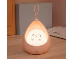 Schattig nachtlampje in de vorm van een kat voor kinderen, LED-bedlampje met bewegingssensor, draagbare haak, USB-oplaadbaar dierenlampje voor de kinderkamer, verjaardagscadeau (roze).