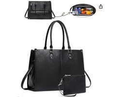 Lunch Tas - 2-in-1 Lunch Tas Handtas Combinatie - Vegane Leder Laptop tas - 15,6-inch Handtas Met Geïsoleerde Lunch Kamer - Lunch Tas - Vrouwen Koeltas - School Kantoor Isolatie Tas - Zwart