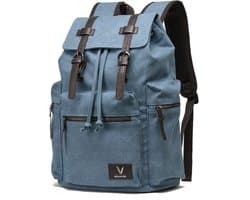 HEANVER Vintage Canvas Rugzak - Waterdichte Rugtas 27L - 15,6 inch laptop tas - Blauw