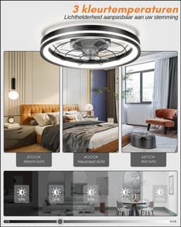VIN® Plafondventilator Met Verlichting - Smart Lamp Met Afstandsbediening – Plafonniere Keuken Lamp Met 24 Ventilatiesnelheden - Woonkamerlamp – Plafond Ventilator Lamp - 3000-5500 K - Wit — thumbnail 4