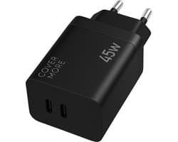 45w usb C power adapter met 2 poorten - Snellader - Usb C oplader - Dynamisch vermogen tot 45 watt - Super fast en quick charge - Voor smartphone, tablet, laptop snelladen met usb C poort