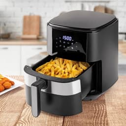 RVV® Airfryer xl - Airfryer xxl - Heteluchtfriteuse - 6,2 Liter - 8 programma's - roestvrij staal/zwart - 30cm x 39cm x 34cm — thumbnail 2
