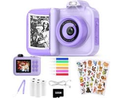 Fokelyi kindercamera-Fotoprinter-Digitale videocamera-Kindercamera met foto printer-Speelgoed-Digitale Kindercamera-32GB SD kaart-Instant print-Met videofunctie-Paars