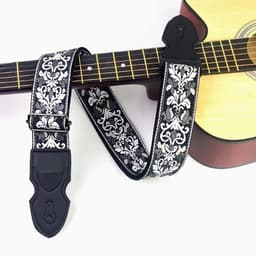 P&P® - Professionele Verstelbare Stevige Gitaarband - Guitar strap Band - Luxe Gitaarriem - Bas/Elektrische /Akoestische/ Klassieke Gitaar - Geborduurd Grijs - Zwart -Wit — thumbnail 1