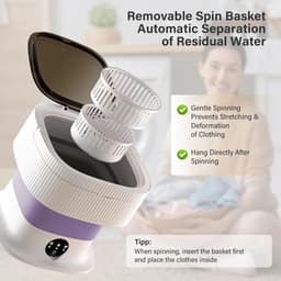 Mini wasmachine - Wasmachine - Draagbare wasmachine - Draagbare wasmachine 10L - Wasmachines - Opvouwbare wasmachine - Met centrifugekorf - Touchscreen bediening - 3 wasprogramma's - Compact - Voor babykleding - Ondergoed - Slaapzaal -Camping -Paars — thumbnail 3