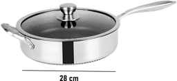 Cheffinger, Hoge Koekenpan 28cm Honingraat Coating met Lange Handgreep en Deksel, Zilver — thumbnail 3