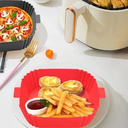 Vierkante siliconen airfryer bakplaat, 20 cm, antiaanbaklaag, hittebestendig tot 240°C, herbruikbaar, met handgreep en oliegeleider, multifunctioneel. — thumbnail 4