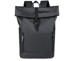 Roll-Top Rugzak - Unisex Rugzak - Reistas - Rugzak - Laptop Rugzak - Waterdichte Reis Rugzak - School Rugzak - Werk Reis Rugzak - Nylon - Zwart