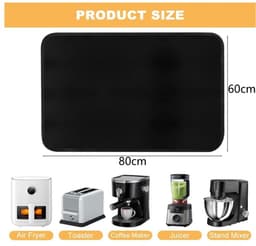 Bureaubladbeschermingspad - 2 stuks - Hittebestendige mat, geschikt voor airfryers - Ovenbeschermer - Sneldrogende koffiemat - BBQ beschermer - Geschikt voor airfryer, koffiezetapparaat en blender - 80 * 60 cm - Zwart — thumbnail 5