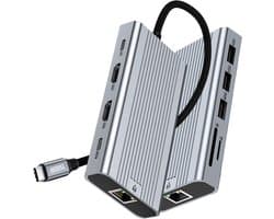 AdroitGoods 10-in-1 USB-C Hub met Dual 4K60Hz HDMI, 100W PD, Gigabit Ethernet, High-Speed USB & SD/TF – Ultieme Laptop Dock voor Multiscreen, Creators & Professionals - Type-C Dockingstation met 10Gbps Data