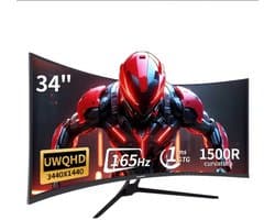 34 inch Curved Gaming Monitor – UWQHD 3440x1440 – 165Hz – 1ms – 1500R – Ultrawide Beeldscherm voor PC & Console