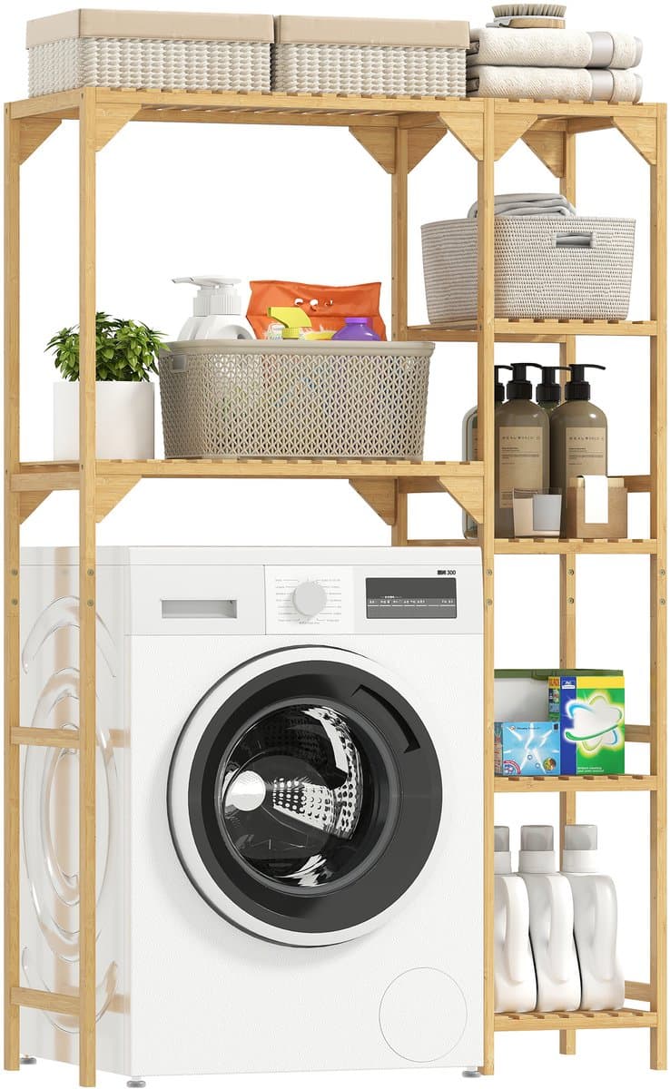 Homcom Over Washing Machine Rack-Bamboe-100L x 40B x 157H cm-Natuurhout — afbeelding 1