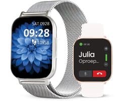 Avalue AMOLED Smartwatch Dames & Heren - AI Feature - Stappenteller - Bloeddrukmeter - Geschikt voor alle Smartphones - RVS en Siliconen Band - Wit