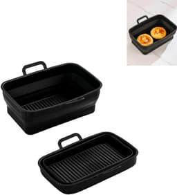 1 stuk Siliconen frituurmandje - Opvouwbaar met dubbele uittrekbare opbergruimte - Speciaal bakblik voor airfryer - Universeel te gebruiken in oven en magnetron - 12,7 cm × 19,56 cm × 7,01 cm - Geschikt voor airfryer, oven en magnetron - Zwart — thumbnail 9